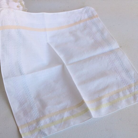 Vintage Cotton Handkerchief, White With Pastel Blue, Pink, Yellow and Orange - Picture 1 of 11